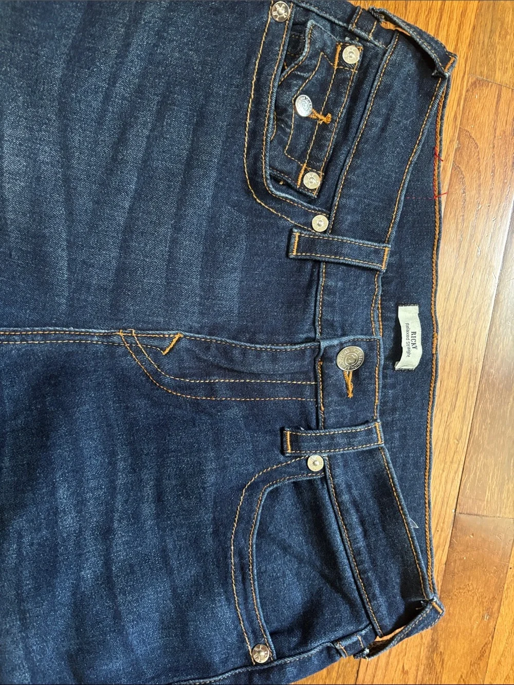 True Religion Deep Indigo Denim Jeans with Contrast Stitching